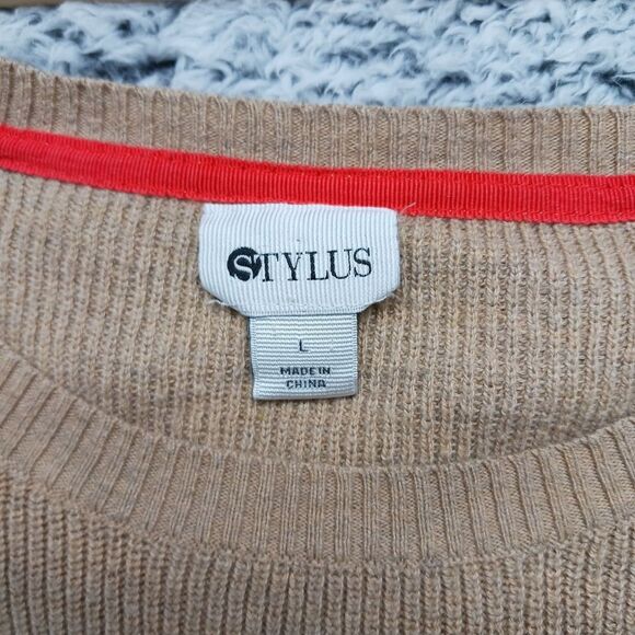 Stylus Women's Large Lightweight Cotton/ Nylon/Wool Tan/ Gray Sweater. - Picture 4 of 12